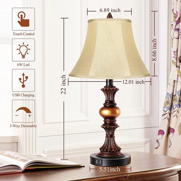 Canora Grey Touch Control Traditional Table Lamp Set Of 2, Vintage 